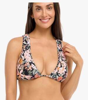 Body Glove Women's Milo Deep V-Neck Bikini Top Swimsuit, Matira Floral-SIZE M
